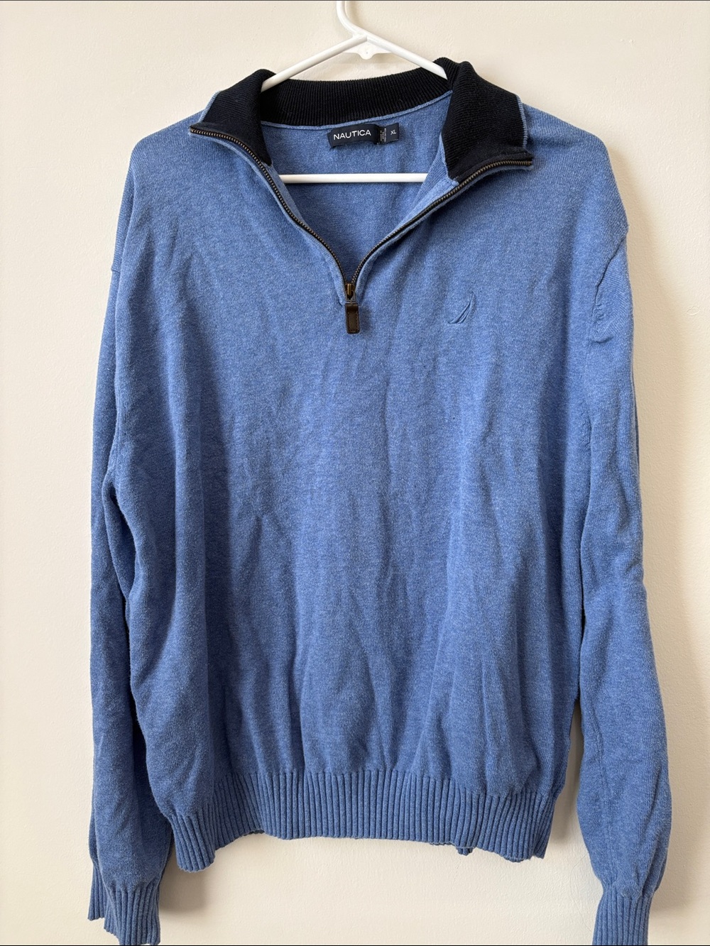 Nautica Men’s Light Blue Half-Zip Sweater with Black Contrast Collar